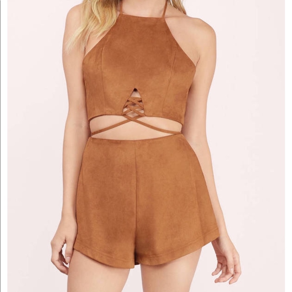 Brown suede romper